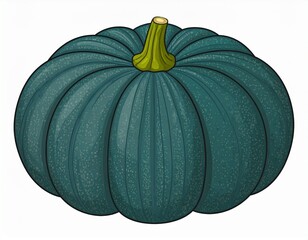 A detailed vector illustration of a unique blue-green pumpkin. This stylized digital drawing of a gourd is isolated for autumn or Halloween