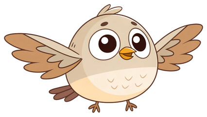 Cartoon bird with brown and beige feathers flying with wings spread on a black background