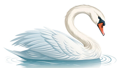 A graceful white swan floats serenely on the water with its elegant neck curved downwards gently resting