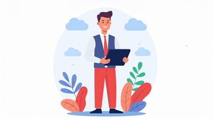 A Happy Businessman Holding A Tablet, Illustrating Professional Success And Modern Workplace Efficiency. With Comprehensive Details And Informative Content For Stock Photography Needs