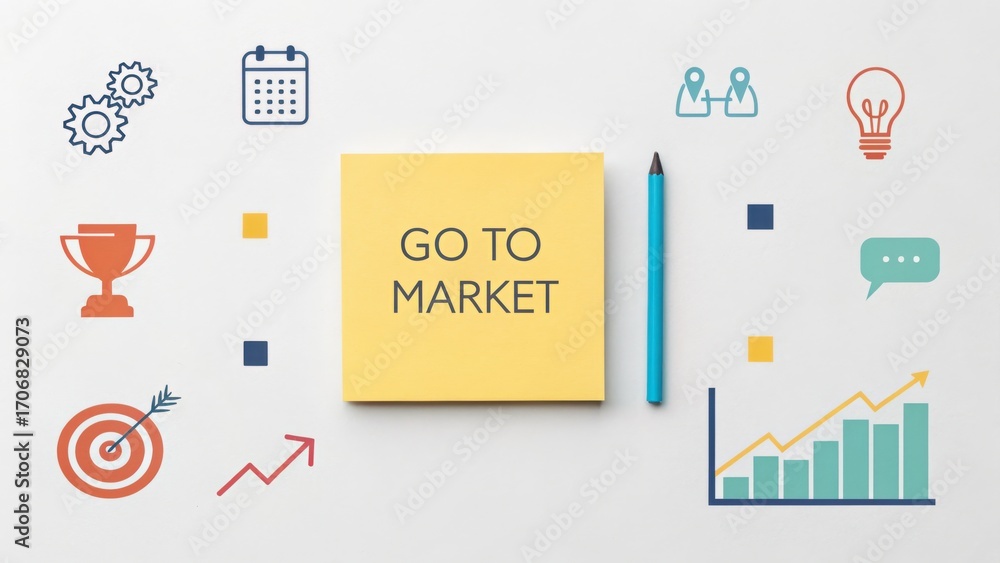 Poster startup success execution competition goals concept. notepad with 