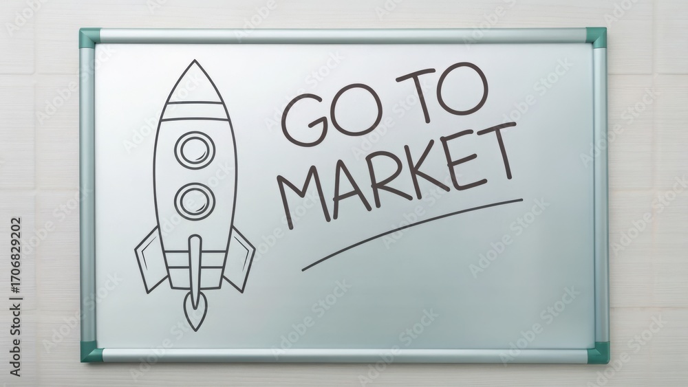 Poster startup success execution competition goals concept. drawing of a rocket with 