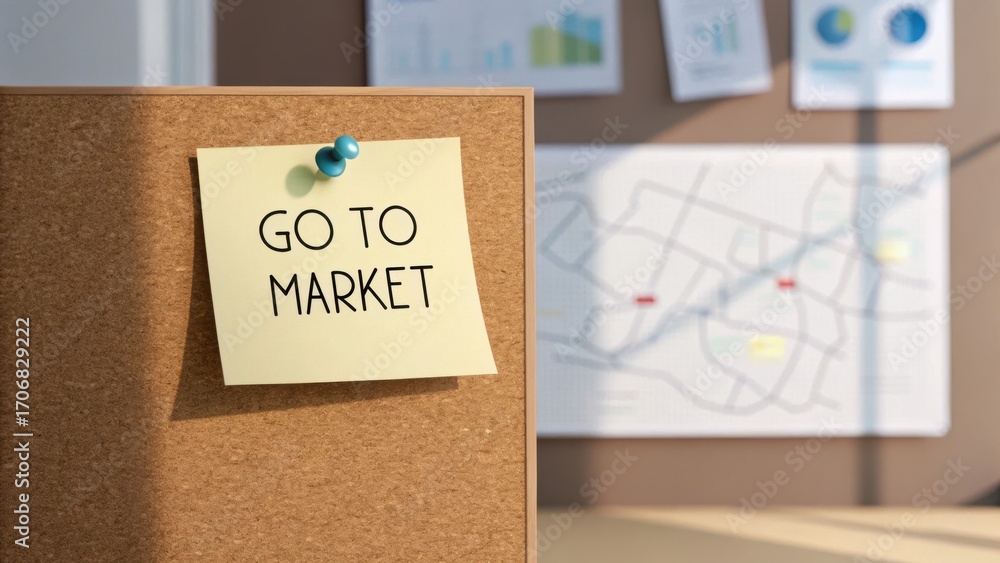 Poster startup success execution competition goals concept. sticky note with 