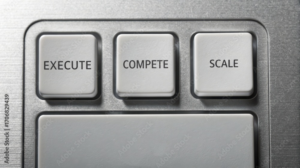Poster startup success execution competition goals concept. buttons labeled 