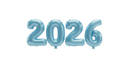 Blue 2026 number balloons with shiny metallic surface on white background, perfect for New Year celebrations or milestone events