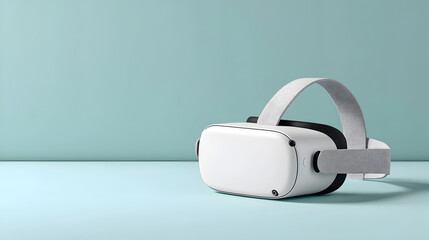 virtual reality headset sitting on a soft blue surface, showcasing the future of entertainment and technology