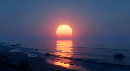 Serene Beach Sunset with Vibrant Reflections