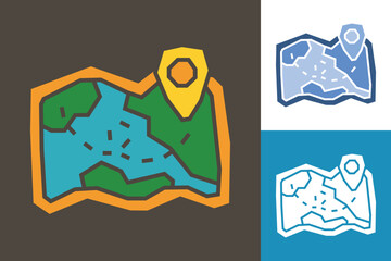 Map Colored Filled Icon made in Cutout and Flat Design in Three Color Style