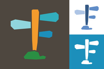 Road Sign Colored Filled Icon made in Cutout and Flat Design in Three Color Style