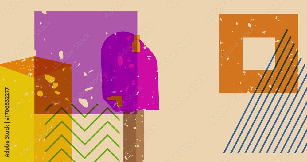 Poster risograph mailbox with geometric shapes animation. moving object in trendy riso graph design video.