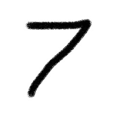 Hand drawn doodle sketch of the number seven (7) in black on a transparent background, perfect for educational materials, creative counting projects, or graphic design