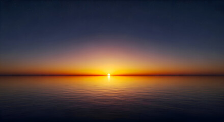 Sunset over Calm Ocean with Stars in Night Sky
