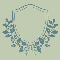 Vintage crest with holly branches, Vector hand drawn design elements for christmas.