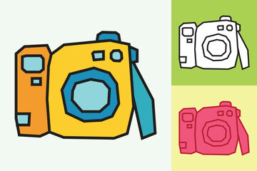  Polaroid Camera Icon made in Cutout and Flat Design and Thick Line Art in Three Color Style
