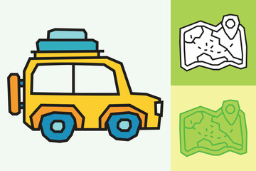  Car Icon made in Cutout and Flat Design and Thick Line Art in Three Color Style