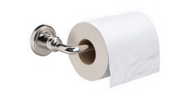 Classic toilet paper holder with roll mounted on wall for bathroom hygiene essentials transparent background