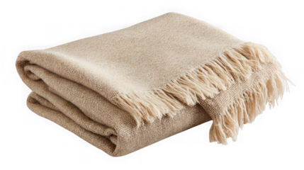 Cozy folded throw blanket with fringed edges perfect for warmth and comfort transparent background