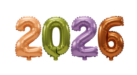 Foil balloons shaped as 2026 numbers in pastel colors, celebration decoration for New Year or future events