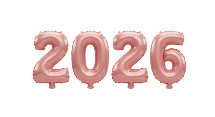 Pink 2026 birthday balloons isolated on white background, foil number party decorations, perfect for New Year or milestone celebrations