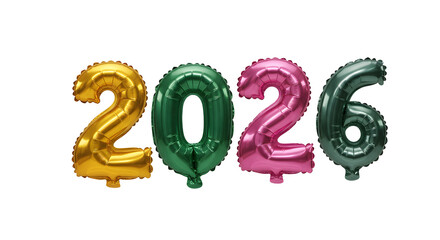 Shiny metallic gold, green, and pink 2026 number balloons, perfect for New Year celebrations and milestone events
