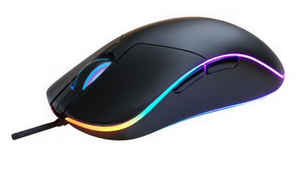 Ergonomic gaming mouse with rgb lighting and precise control for enthusiasts transparent background