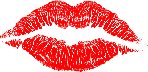 Cartoon vector illustration red lipstick logo kiss imprint mark isolated on white background. Romantic element for love, Valentine’s or beauty design elements