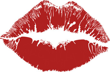 Red lipstick kiss print on white background emphasizing passion and romance.