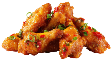 Crispy, spicy chicken wings piled high