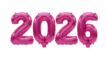 Pink balloon numbers 2026, shiny helium party decoration for New Year celebrations or birthdays