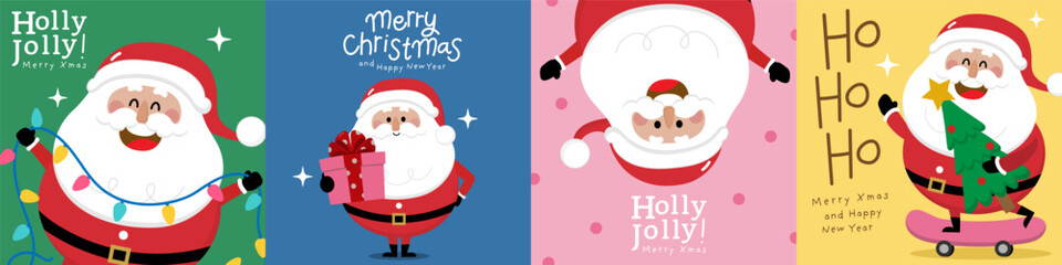 Merry Christmas and happy new year greeting card 2026 with cute Santa Claus collection. Holiday cartoon characters set. -Vector