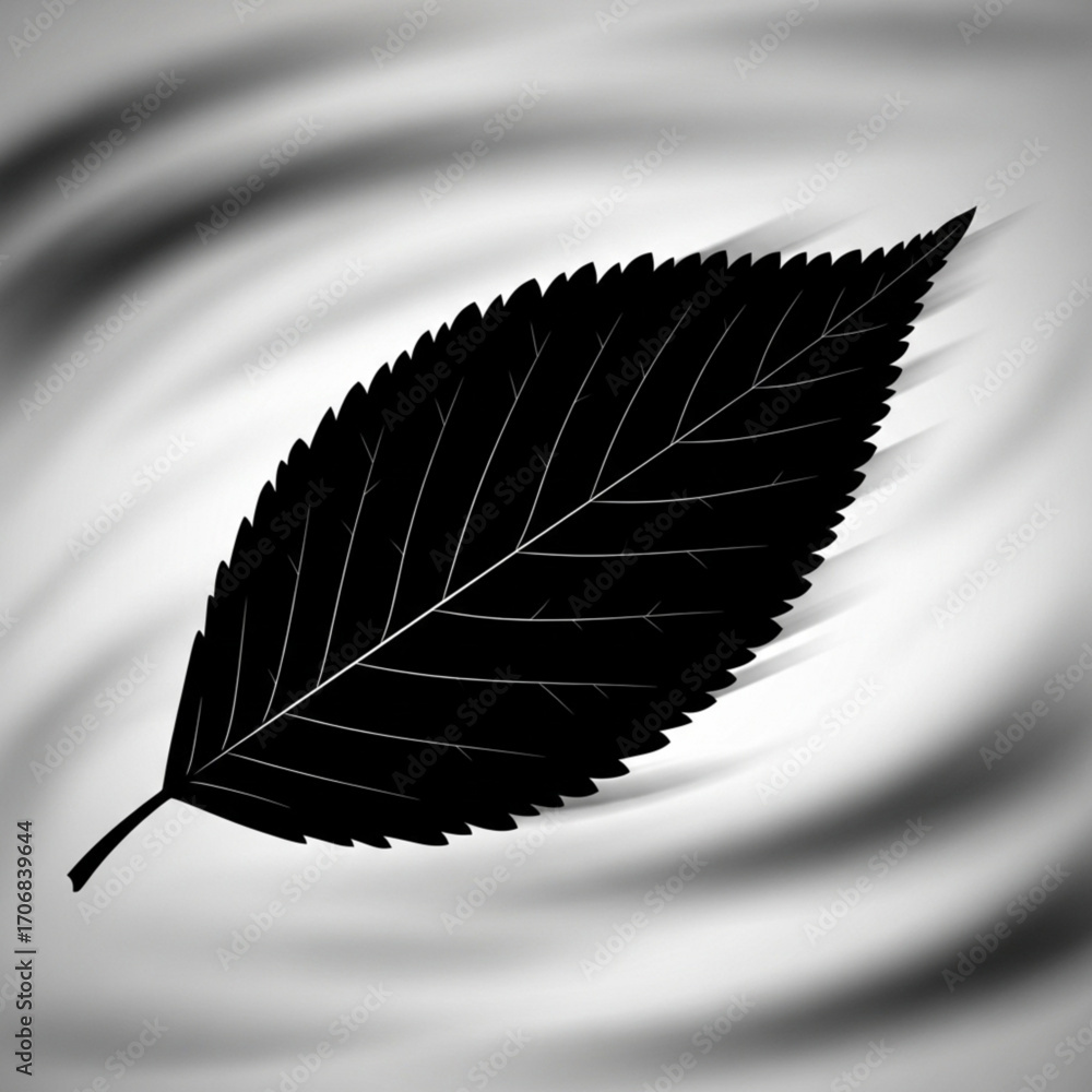 Poster a detailed monochrome leaf with prominent veins set against a swirling gradient background design el