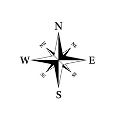 Black and white compass rose with cardinal directions and intercardinal points indicating north east west south created with generative ai