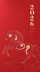 Vertical New Year illustrations linear Chinese pattern Year of the horse background