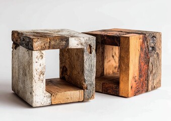 Two Wooden Cube End Tables