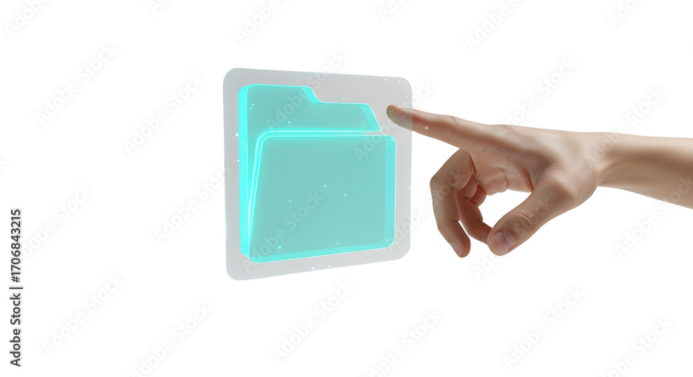 Poster hand interacting with a folder interface isolated png with transparent background