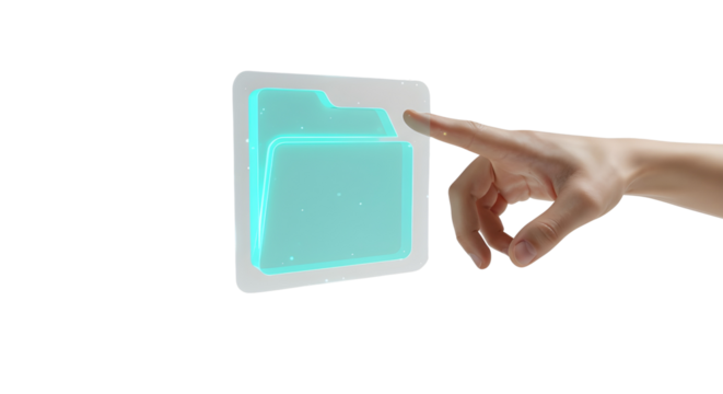 Hand interacting with a folder interface isolated PNG with Transparent Background