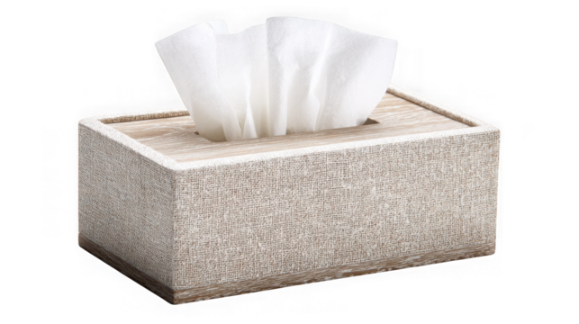 Decorative tissue box dispenser with soft facial tissues for home and office use transparent background