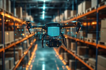 Autonomous Drone with Camera Navigating Warehouse Aisles for Inventory Management