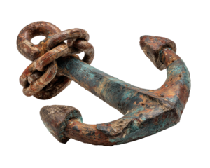 Old rusty anchor with chains