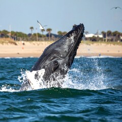 Humpback whale breaching in coastal waters (1)