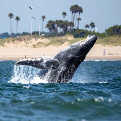 Humpback whale breaching in coastal waters