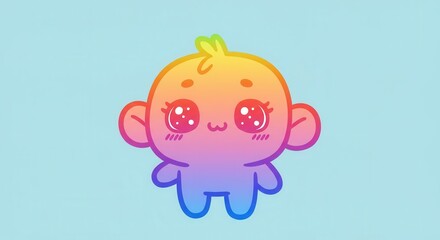 Fototapeta premium A cheerful, rainbow-colored cartoon creature, full of energy and playful charm, is depicted against a soft pastel background.