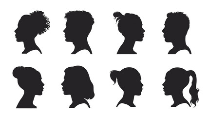 Silhouettes of eight female heads