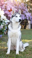 Husky dog in a garden