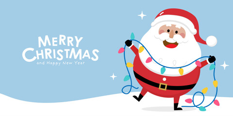 Merry Christmas and happy new year greeting card 2026 with cute Santa Claus collection. Holiday cartoon characters set. -Vector