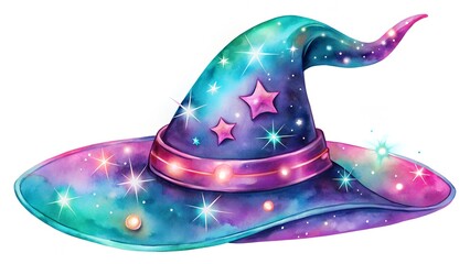 Enchanted Galaxy Witch Hat with Pink Stars and Lights.