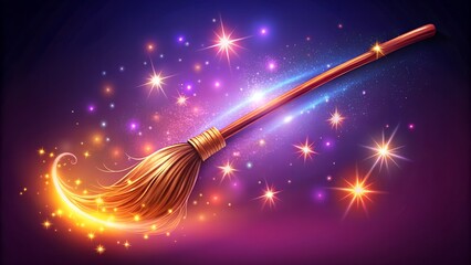 Magical Flying Broomstick with Sparkles and Stars witch.