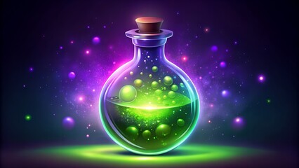 Mystical Green Potion Bottle in Starry Nebula magic.