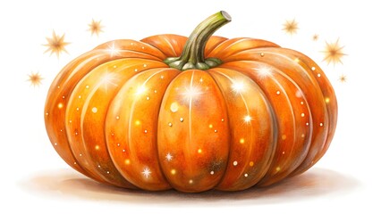Orange Pumpkin with Sparkles on White Background autumn.