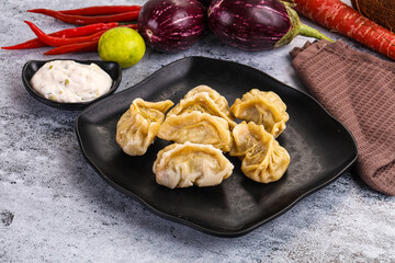 Steamed Nepali Momo stuffed dumplings